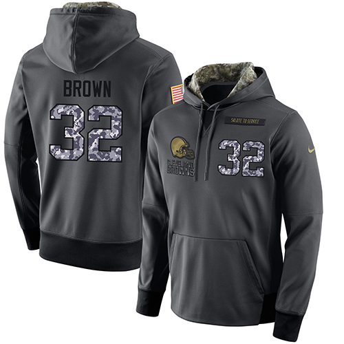 NFL Men's Nike Cleveland Browns #32 Jim Brown Stitched Black Anthracite Salute to Service Player Performance Hoodie